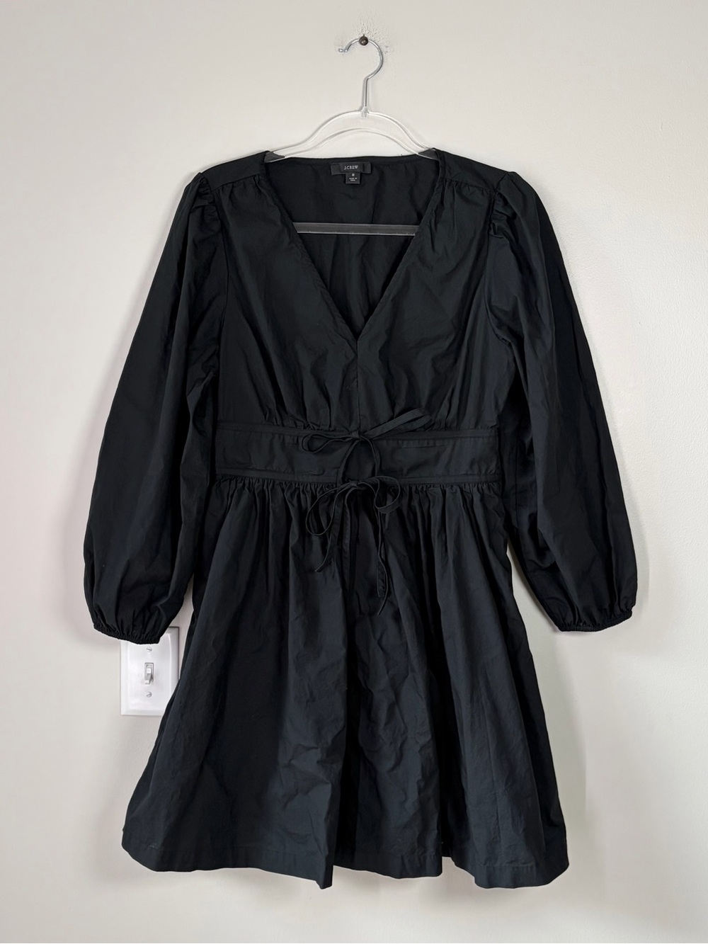 J. Crew Black V-Neck Cotton Poplin Mini Dress